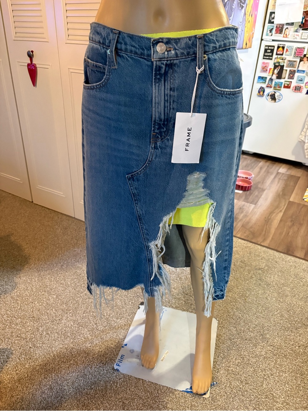 Frame Decon Release Frayed Hem Denim MIDI Skirt Size 29 or US 8